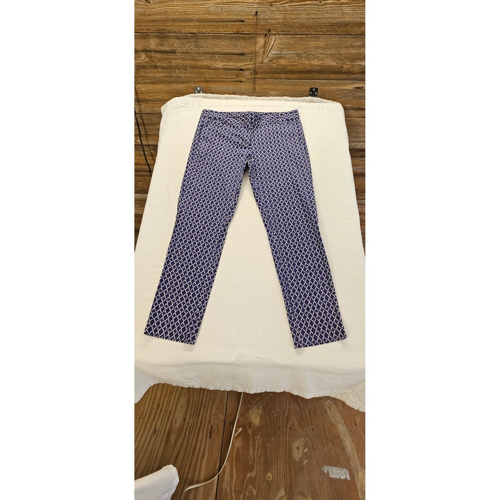 Joe Fresh Womens Navy Blue White Geometric Diamond Print Ankle Pants Size 10